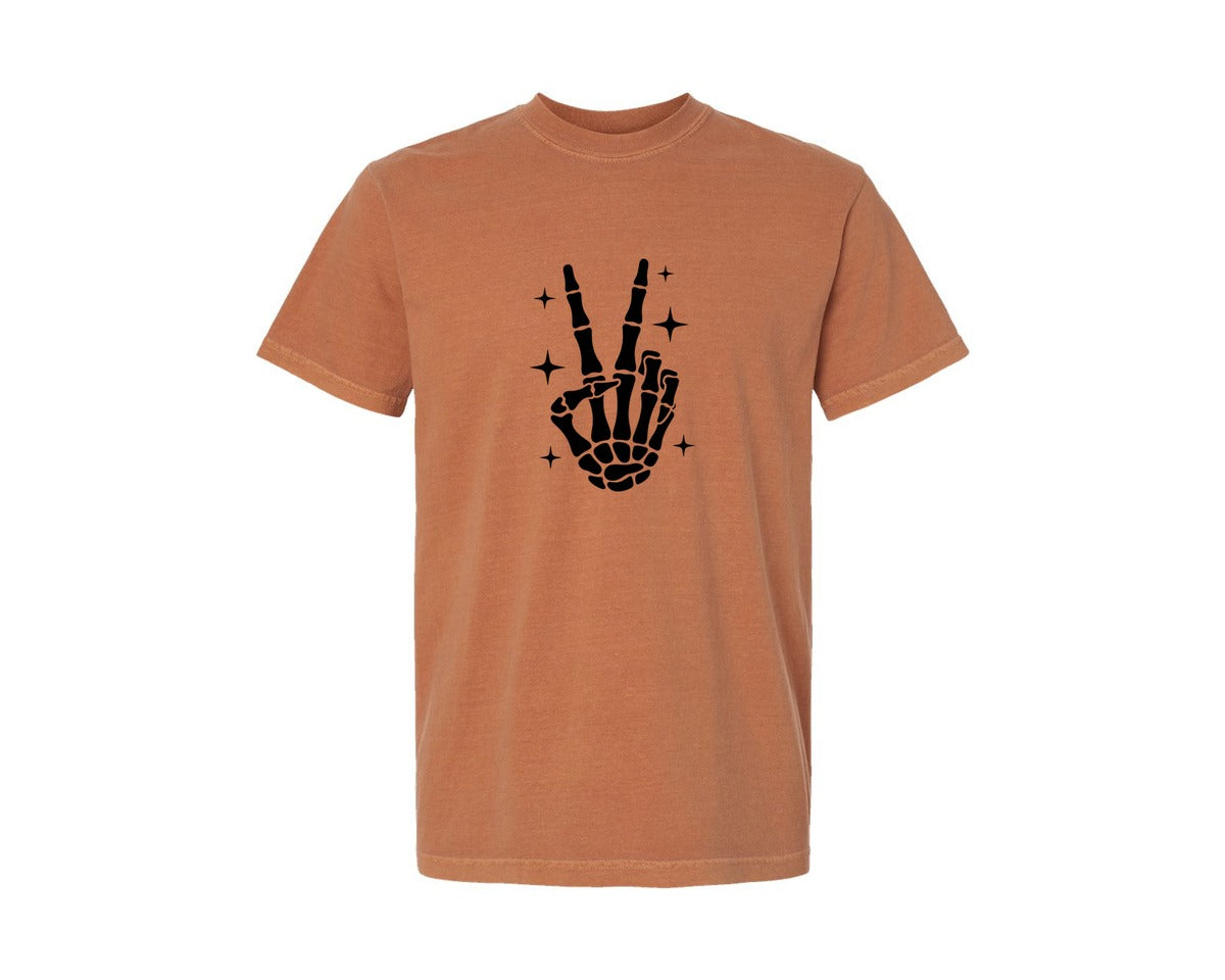 brand:Comfort Colors|color:Yam|Skeleton Peace Sign Graphic T-Shirt