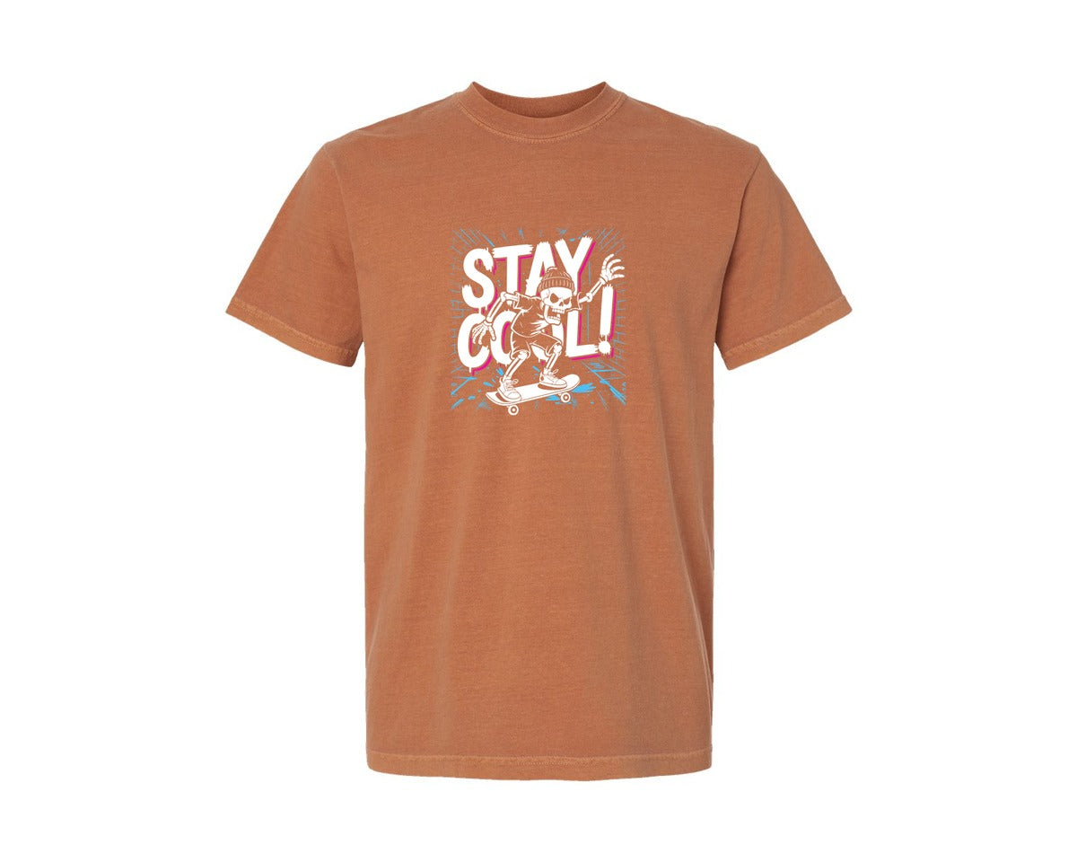 brand:Comfort Colors|color:Yam|Skateboarding Skeleton Stay Cool Graphic T-Shirt