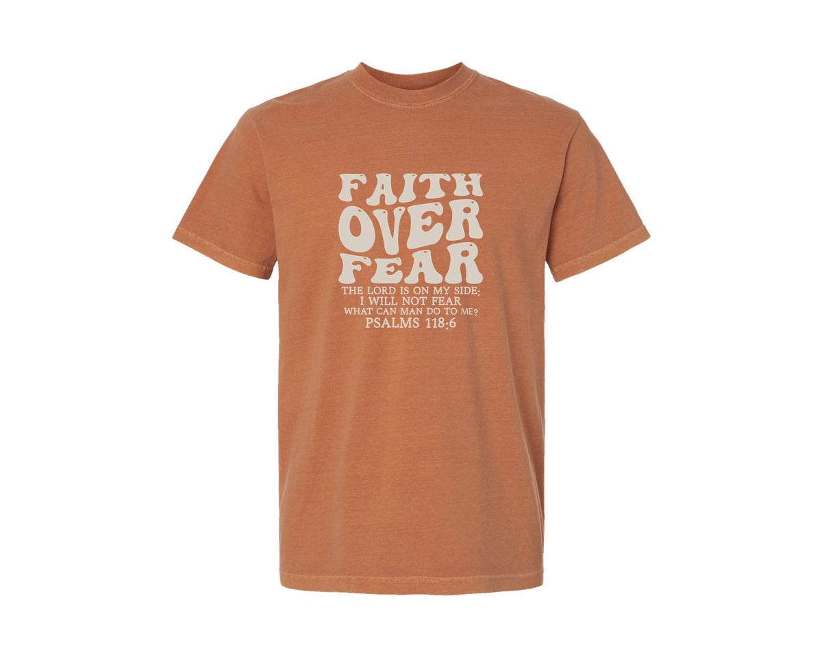 brand:Comfort Colors|color:Yam|Faith Over Fear Christian Shirt 4 Graphic T-Shirt