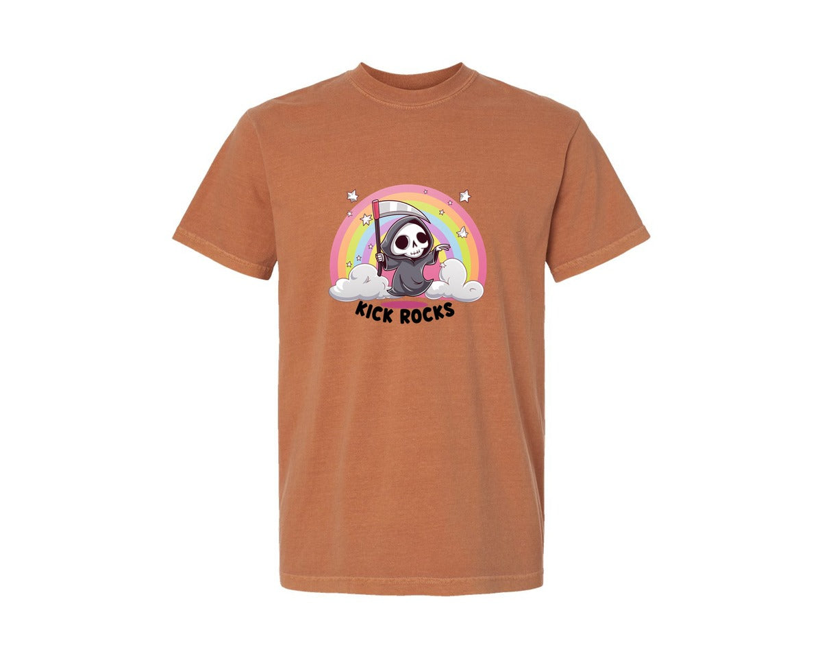 brand:Comfort Colors|color:Yam|Kick Rocks Cute Grim Reaper Graphic T-Shirt