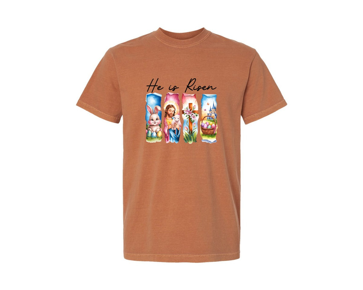 brand:Comfort Colors|color:Yam|He Is Risen Easter Jesus Christian Graphic T-Shirt