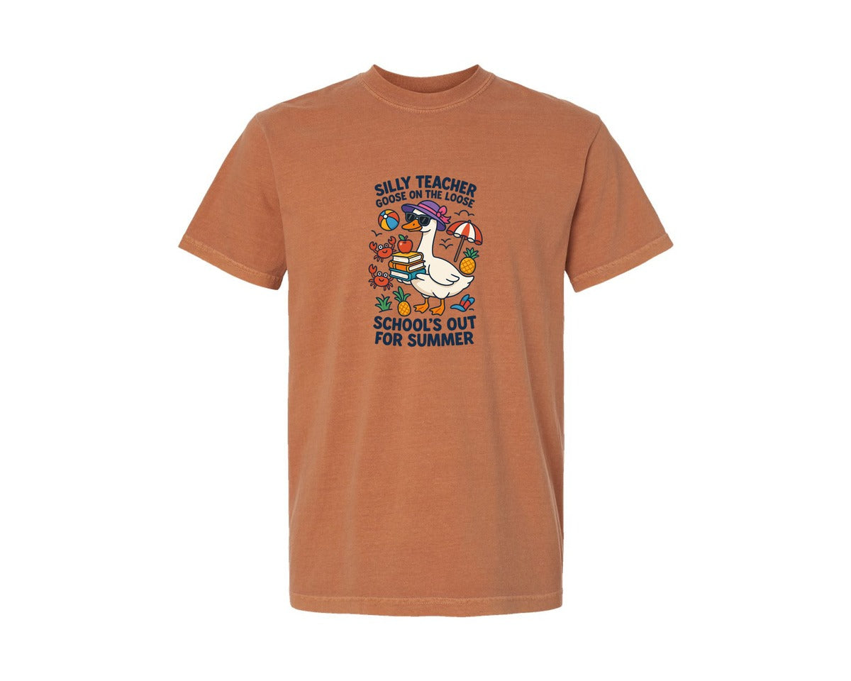 brand:Comfort Colors|color:Yam|Silly Teacher Goose On The Loose 3 Graphic T-Shirt
