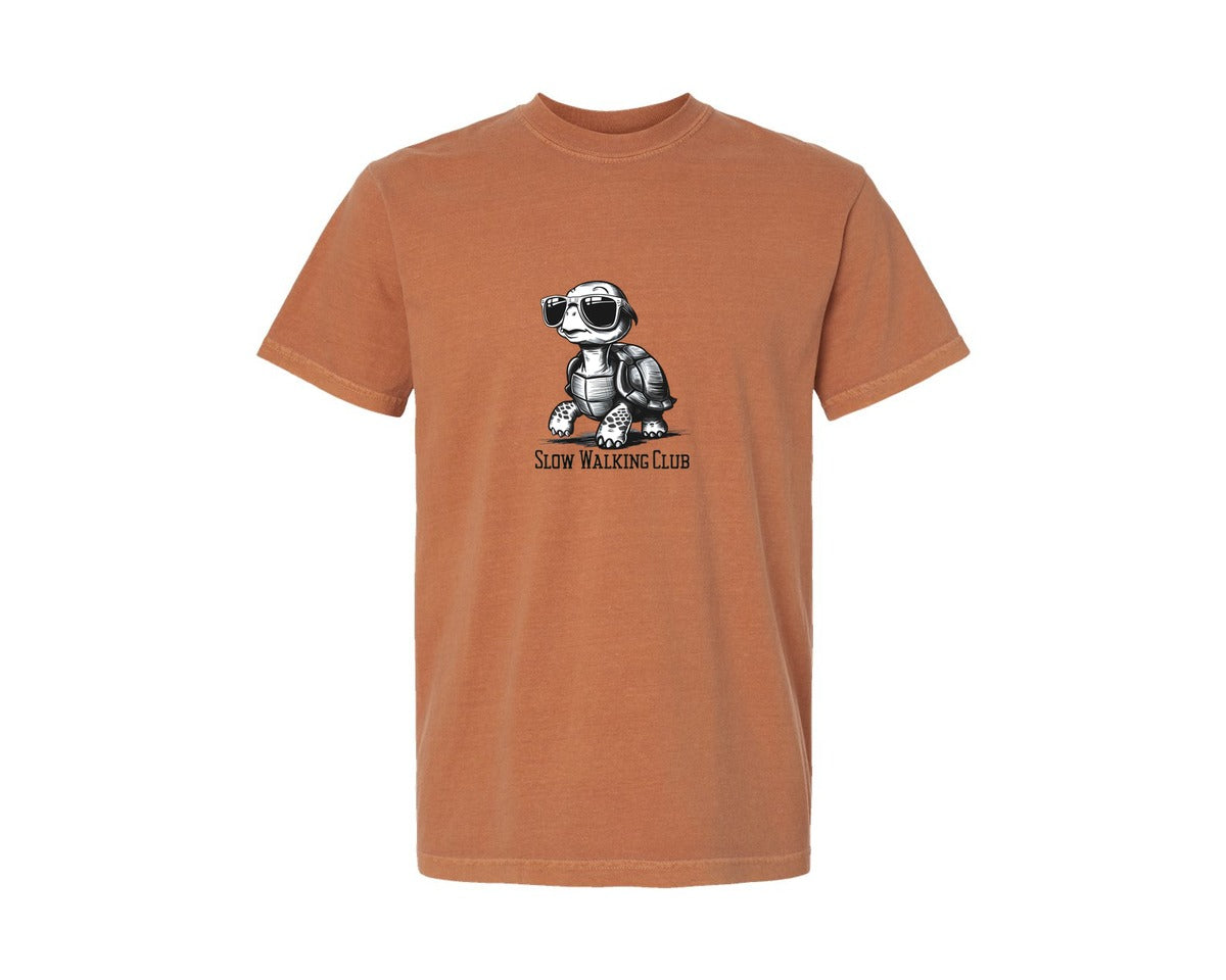 brand:Comfort Colors|color:Yam|Slow Walking Club Funny Turtle Graphic T-Shirt