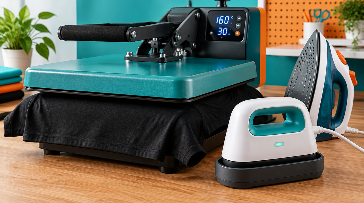 Heat press, handheld easy press and household iron for applying DTF transfers