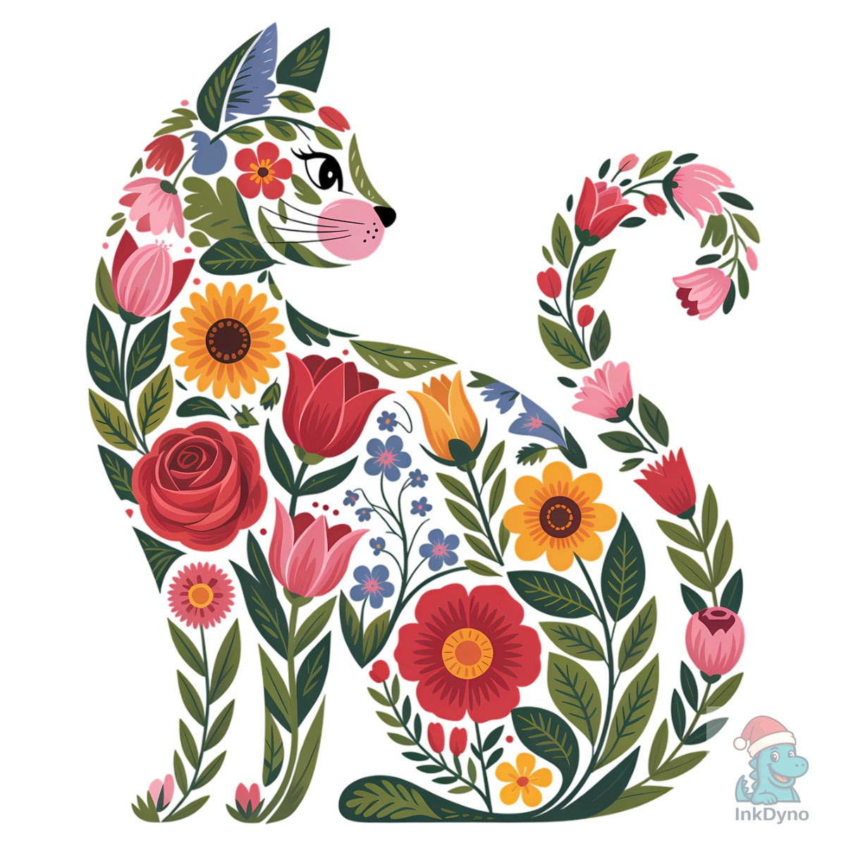 Folk Floral Cat