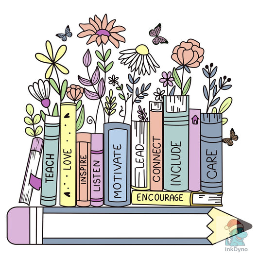 Floral Books Teacher Design - DTF Transfer