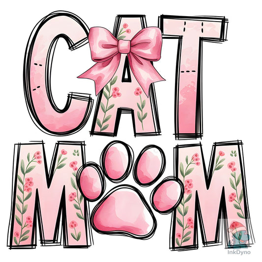 Cute Watercolor Floral Cat Mom - DTF Transfer