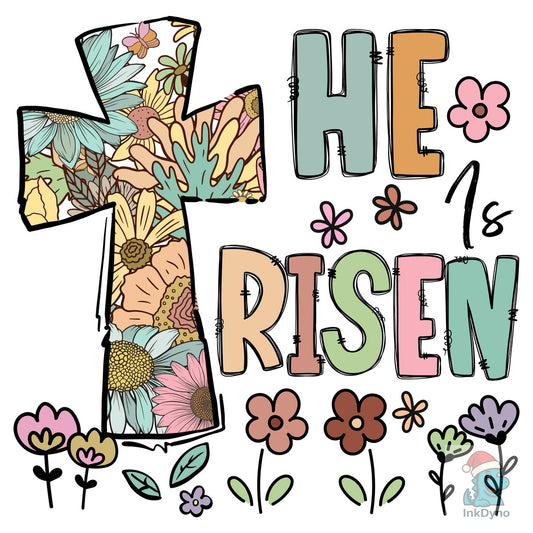 He Is Risen Floral Cross - DTF Transfer