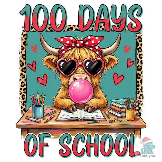 100 Days of School Cute Highland Cow - DTF Transfer