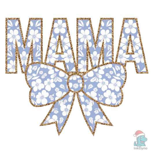 White Blue Toile Coquette Bow Mama - DTF Transfer