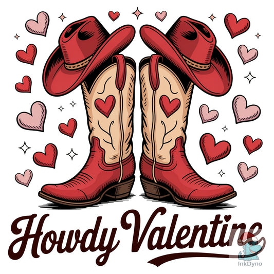Retro Howdy Valentine Cowboy Boots - DTF Transfer