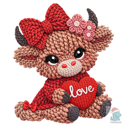 Faux Crochet Western Valentine Highland - DTF Transfer