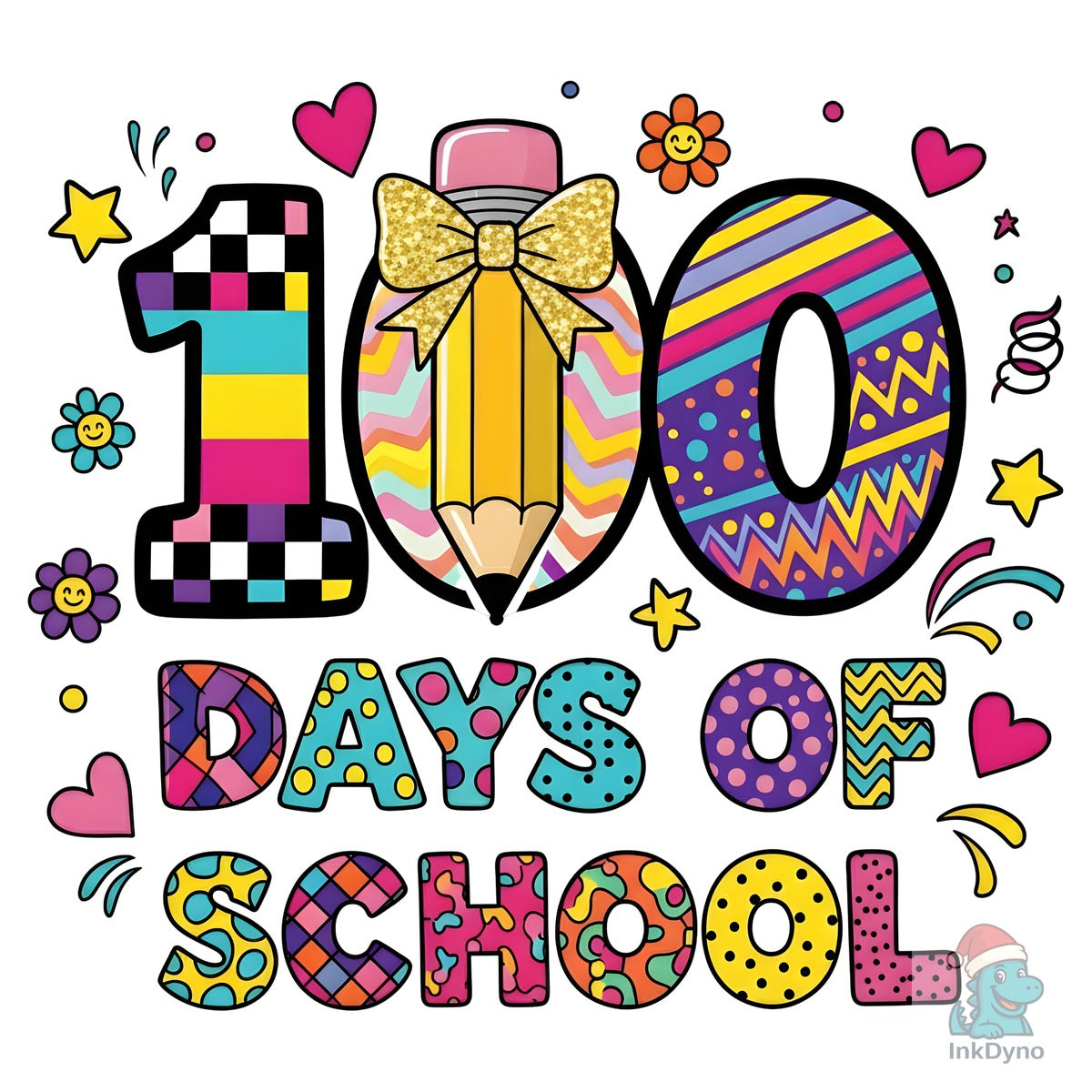 Cute Bow Colorful 100 Days School