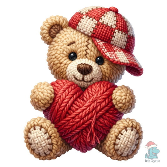 Faux Yarn Valentine's Day Teddy Bear - DTF Transfer