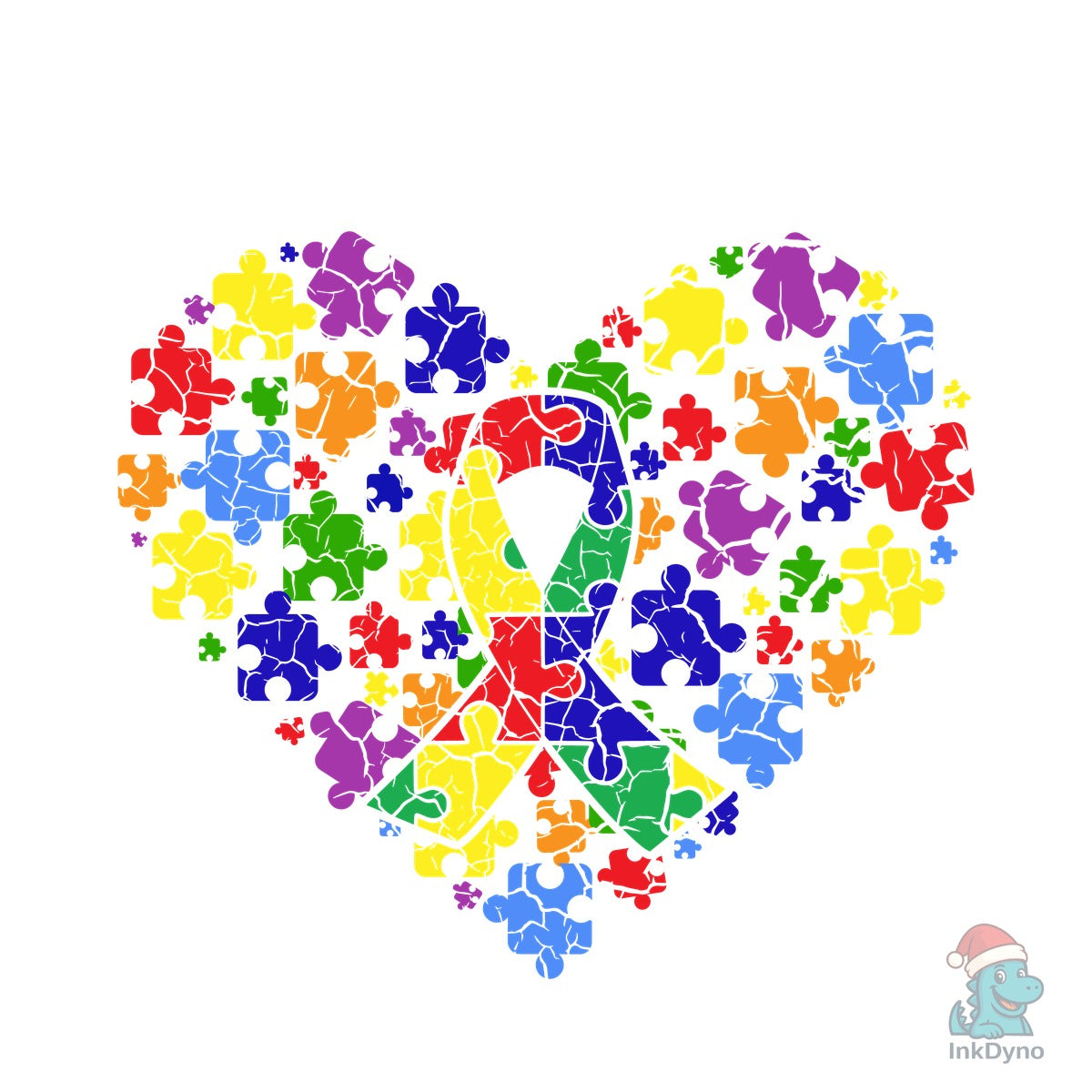 Autism Ribbon Awareness Heart Puzzle