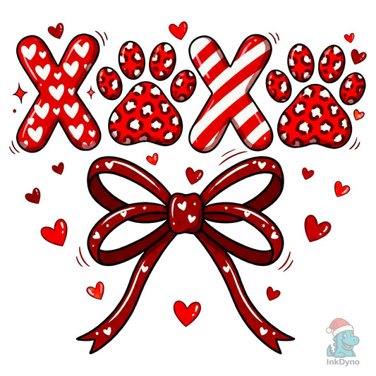 Dog Paw XOXO Valentine Bow Design - DTF Transfer