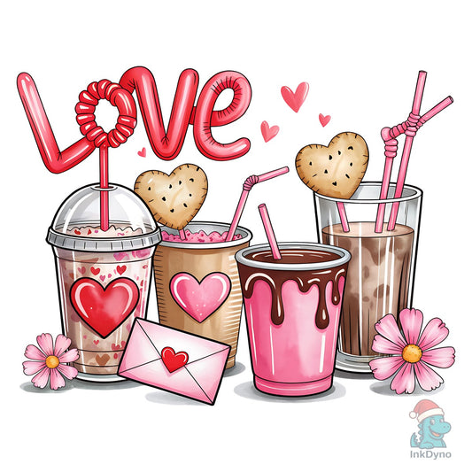 Valentines Day Coffee Cups Love XOXO - DTF Transfer