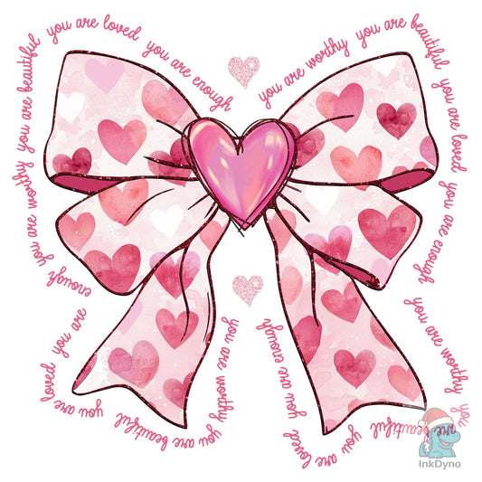 Self-Love Affirmation Heart Bow - DTF Transfer