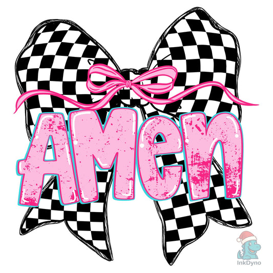 Amen Coquette Checkered Bow Christian - DTF Transfer