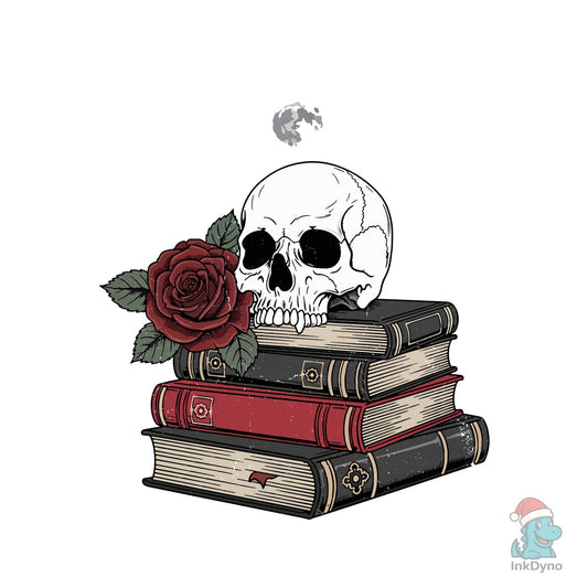 Halloween Skull with Rose & Books - DTF Transfer