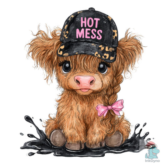 Hot Mess Cute Highland Cow Western Cow - DTF Transfer