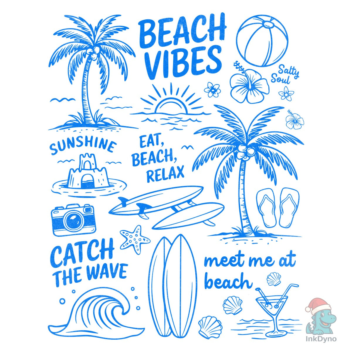 Retro Summer Beach Doodles Sheet