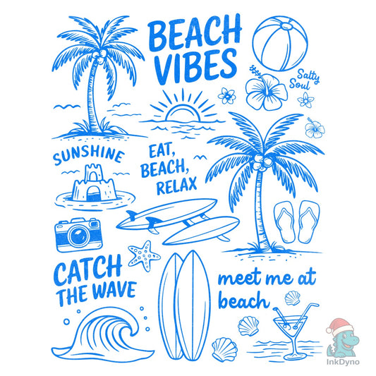 Retro Summer Beach Doodles Sheet - DTF Transfer