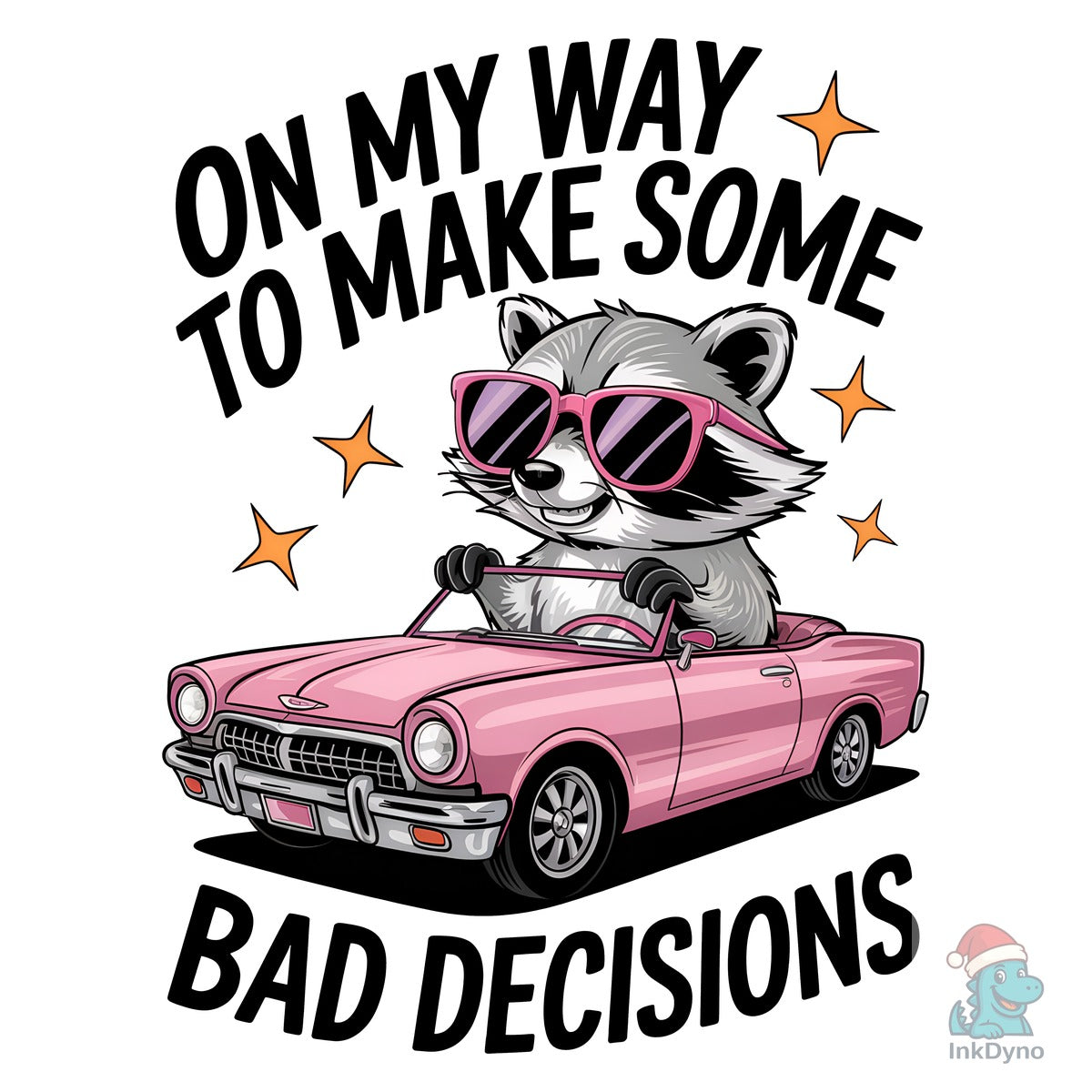 Sarcastic Raccoon in Pink Convertible