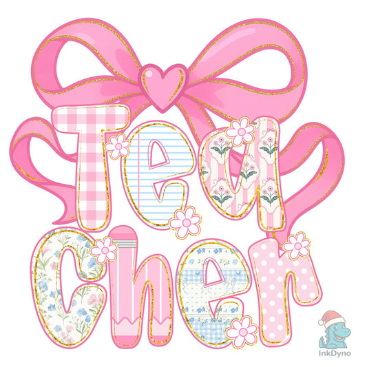 Pink Heart Bow Teacher Patch - DTF Transfer