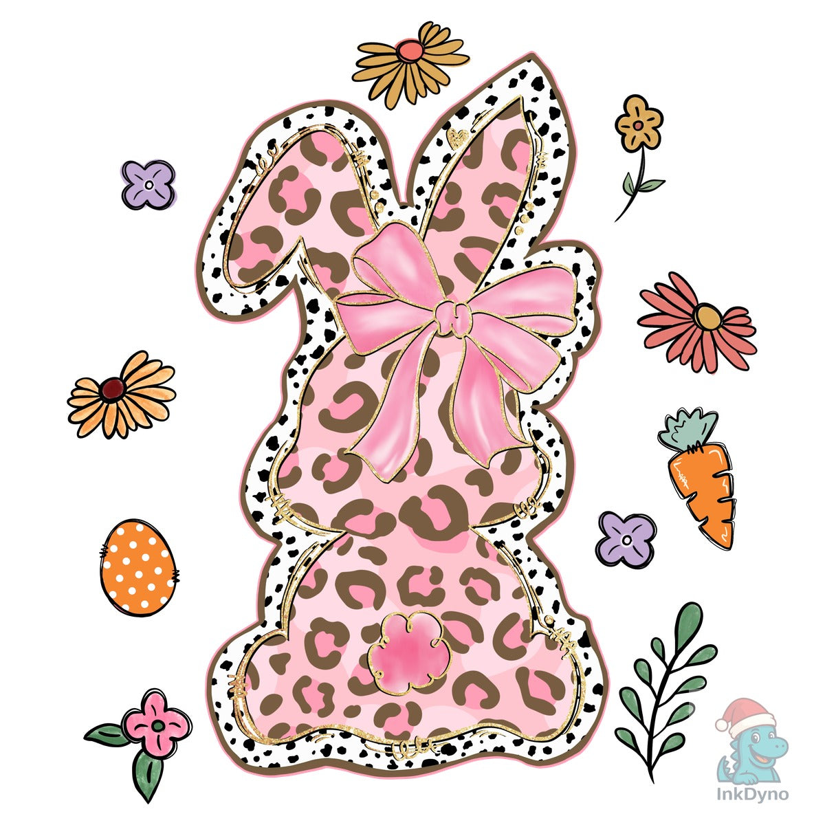 Easter Bunny Pink Bow Leopard Flower