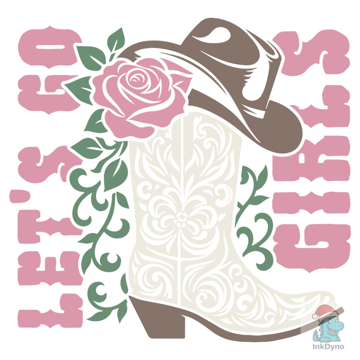 Let's Go Girls Cowboy Boot Heat-Press Design