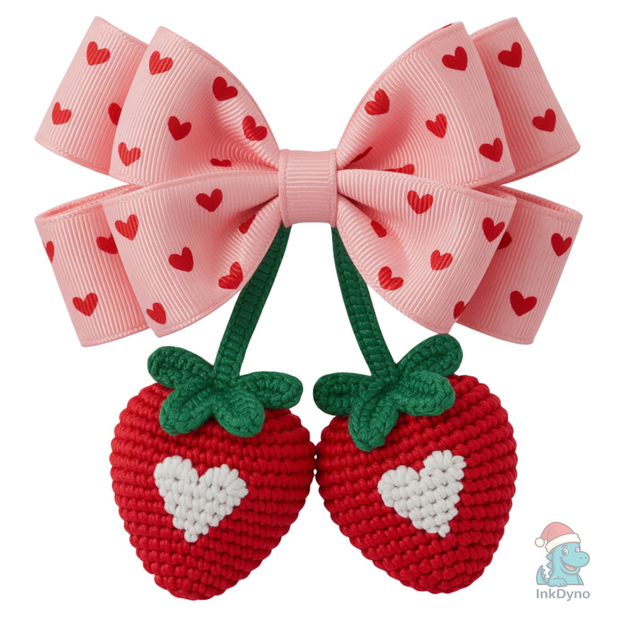 Faux Yarn Crochet Strawberry Bow