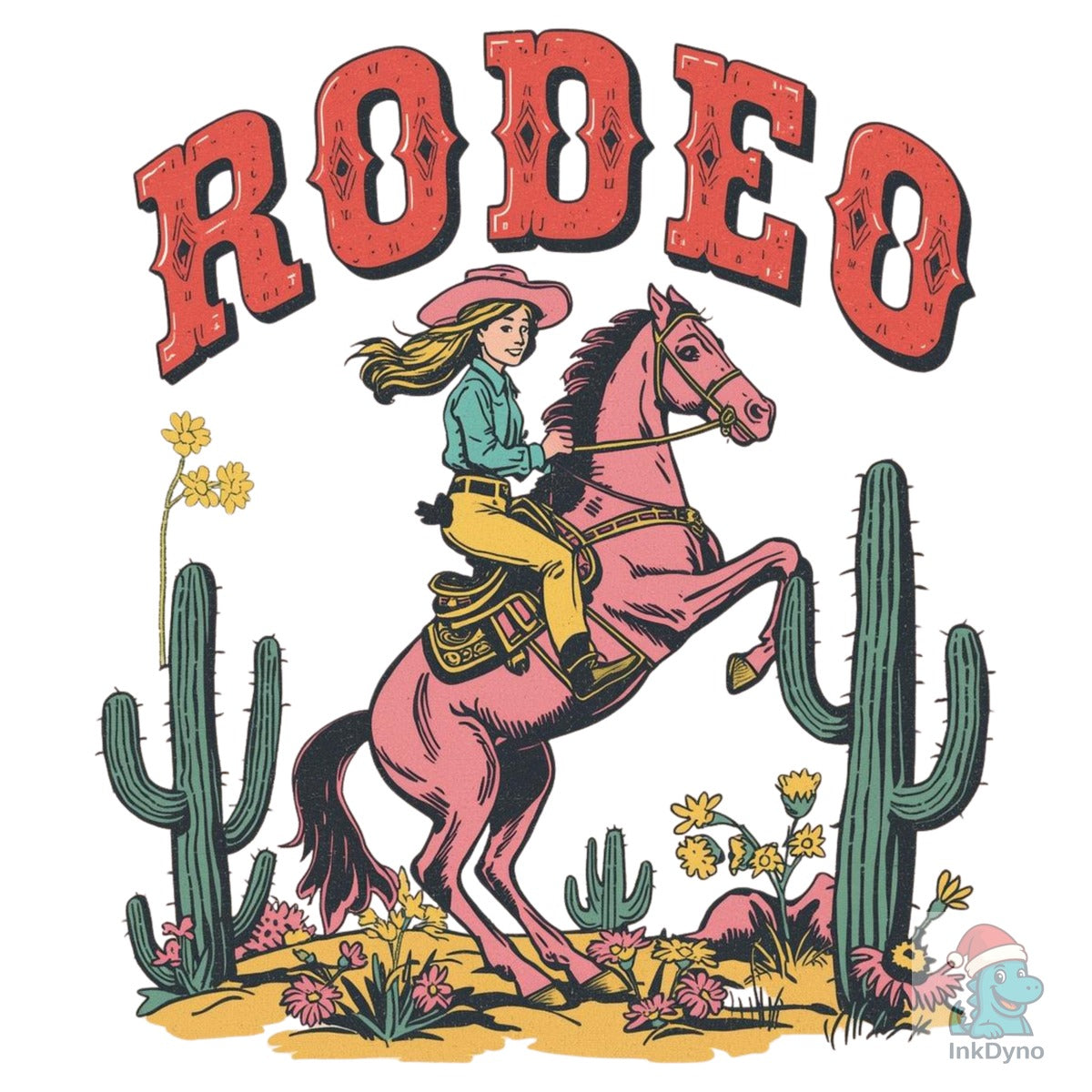 Retro Rodeo Cowgirl Horse Ride