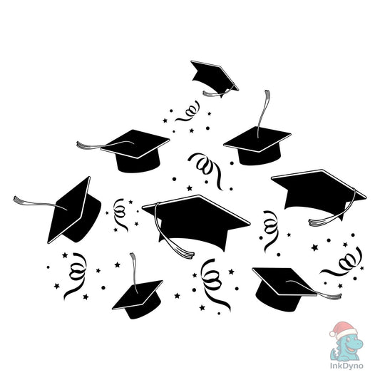 Flying Graduation Hats Overlay Grad Cap - DTF Transfer