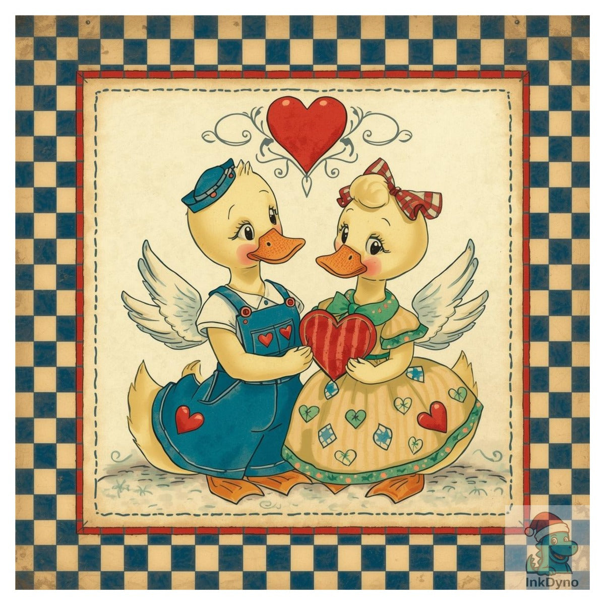 Vintage Duck Couple Folk Art Heart