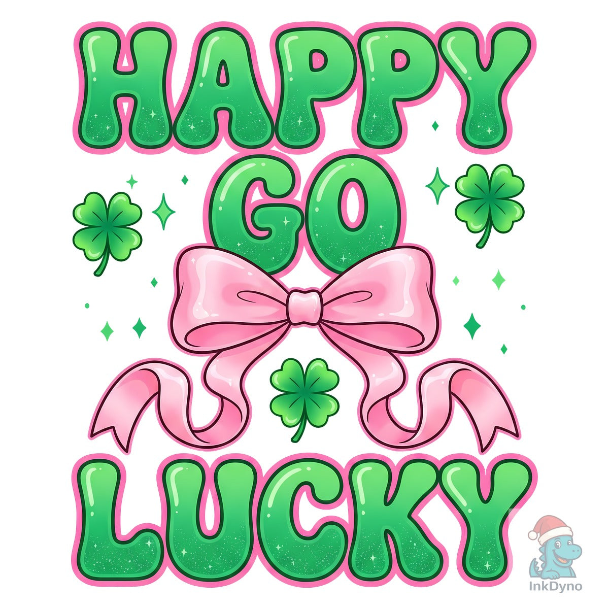 Happy Go Lucky Pink Bow Shamrock