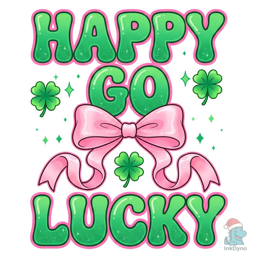 Happy Go Lucky Pink Bow Shamrock - DTF Transfer