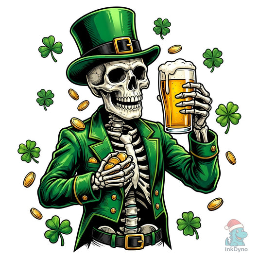 Funny Irish Skeleton Drinking Beer - DTF Transfer