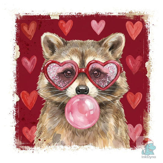 Cute Raccoon Bubblegum Valentine - DTF Transfer