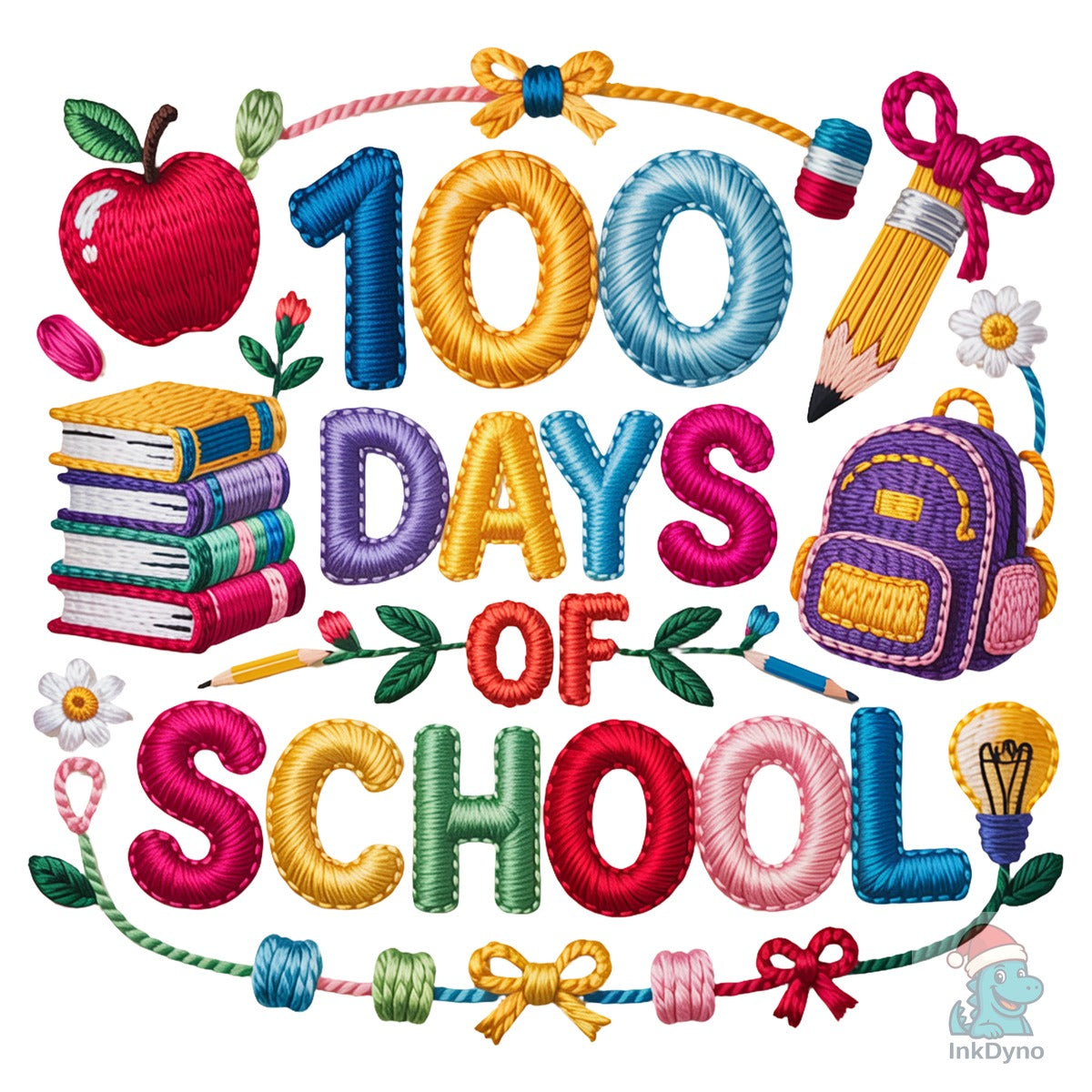 Faux Yarn 100 Days School Bag Apple
