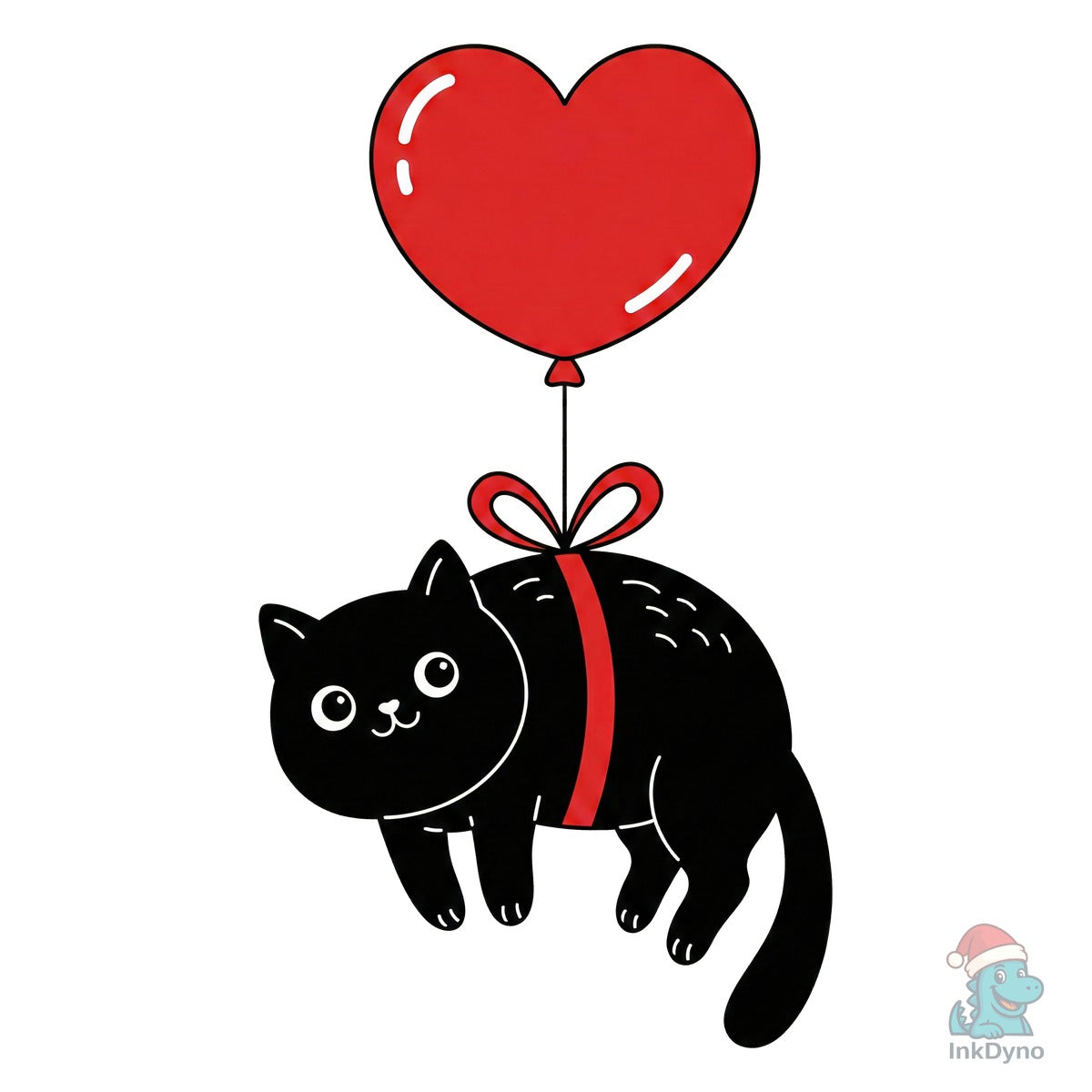 Floating Black Cat with Heart Balloon