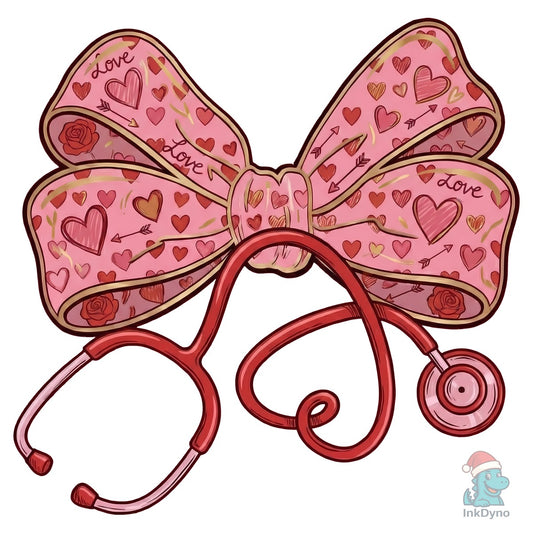 Valentine Nurse Stethoscope Coquette Bow - DTF Transfer