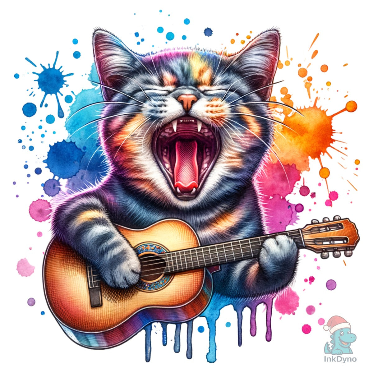 Colorful Funny Cat Music Guitar