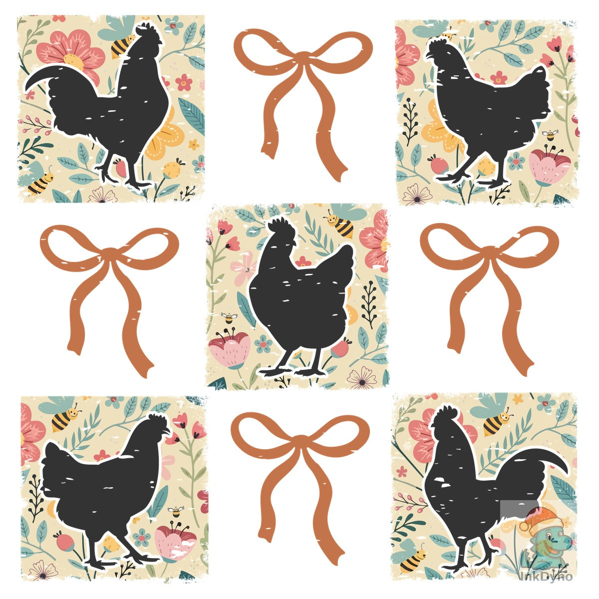 Floral Grid Chicken Bow Sublimation
