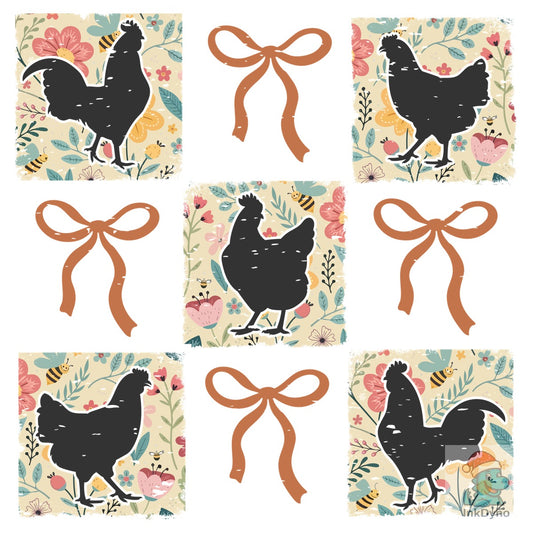 Floral Grid Chicken Bow Sublimation - DTF Transfer