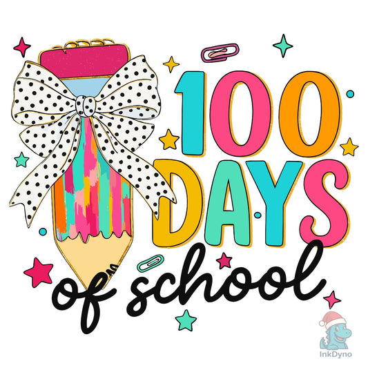 Glitter Bow Pencil 100 Days of School - DTF Transfer
