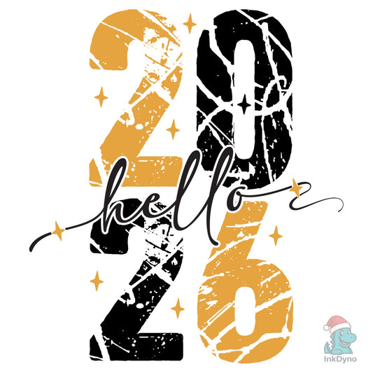Hello 2026 Gold New Year Heat-Press Design - DTF Transfer