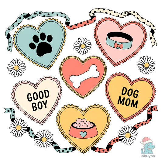 Cute Dog Mom Hearts with a Paw Print - DTF Transfer