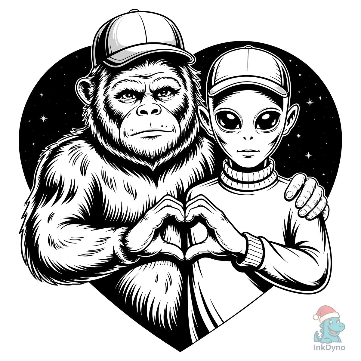 Funny Bigfoot and Alien Love T-shirt