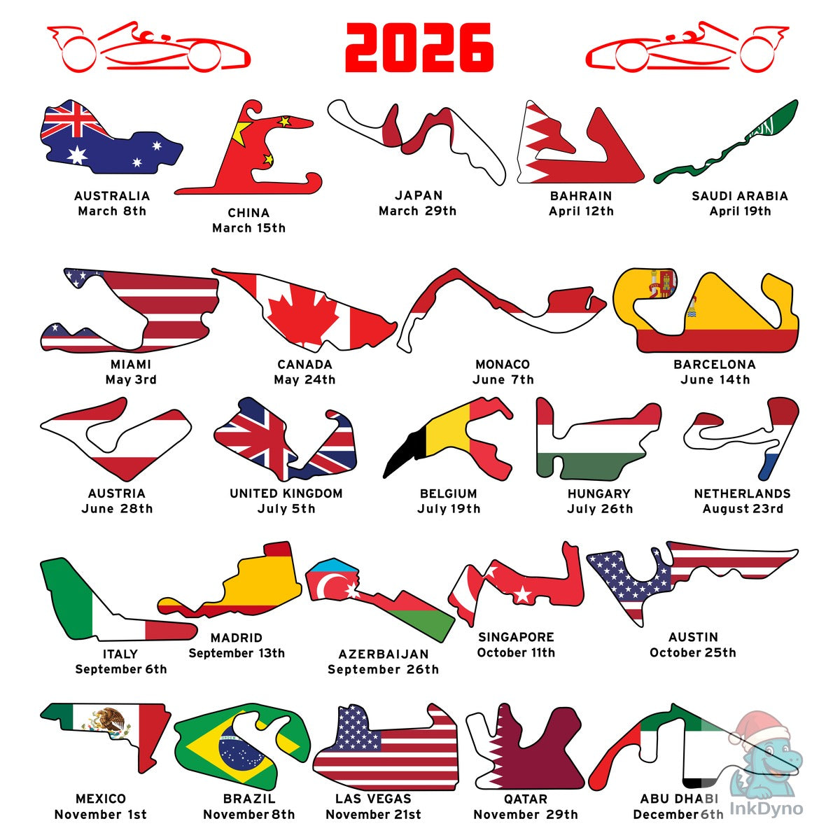F1 Race Season Calendar 2026 T-Shirt